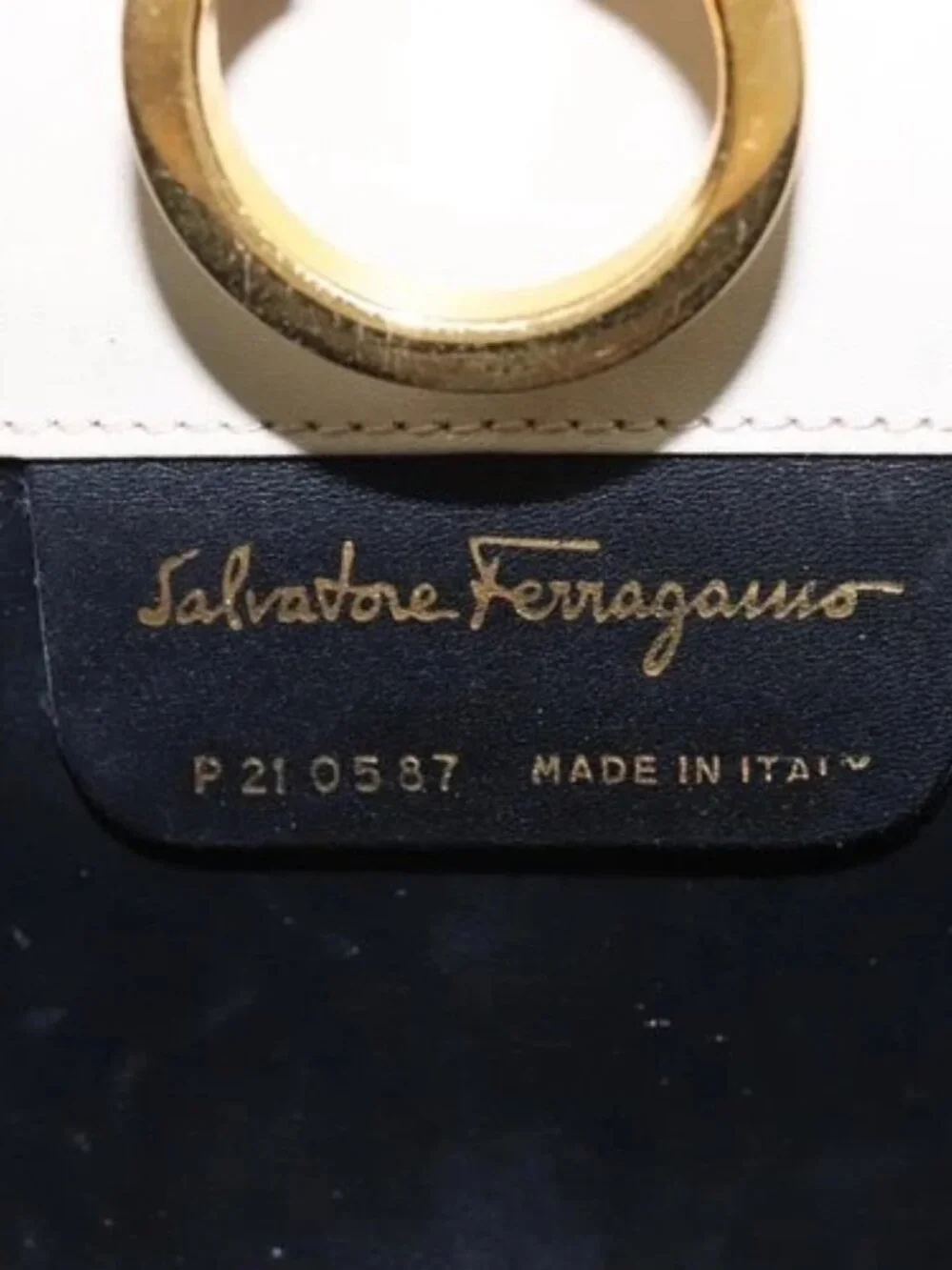 Salvatore Ferragamo Gancini Chain Shoulder Bag Suede Beige Gold Auth MY113